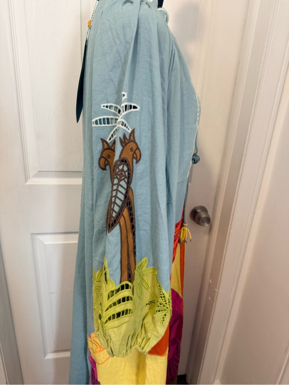 Farm Rio Multicolor Usiacuri Embroidered Richelieu Maxi Dress Size L - Picture 8 of 13